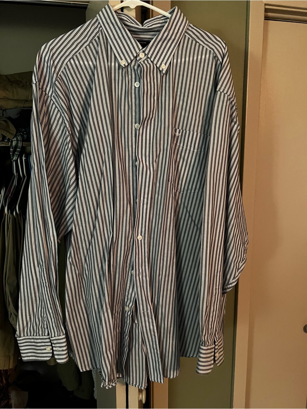 Men's Blue and White Striped Button-Down Shirt